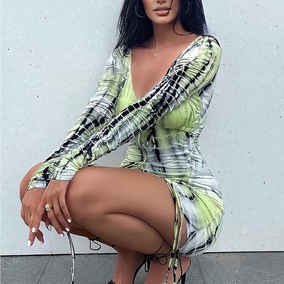Green Watch Me Ruche Tye Die Mini Dress by Fashion Nova - Picture 7 of 15